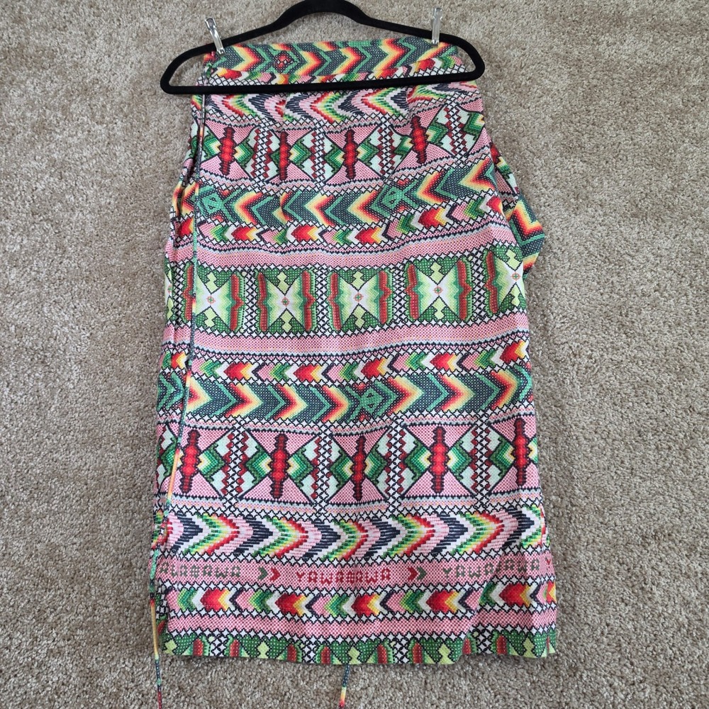 Farm Rio Wrap Skirt Geometric Tribal Print Beaded Tassel Linen Small - Picture 11 of 11